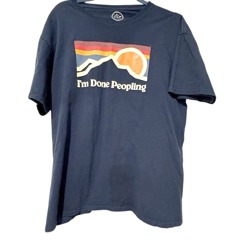 T-Shirt I'm Done Peopling" Short Sleeved Graphic Blue Large by DOM Mountain Sun